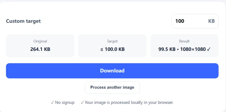 Review the output size and download the result.